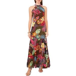 Vince Camuto Vibrant Floral Halter Maxi Dress